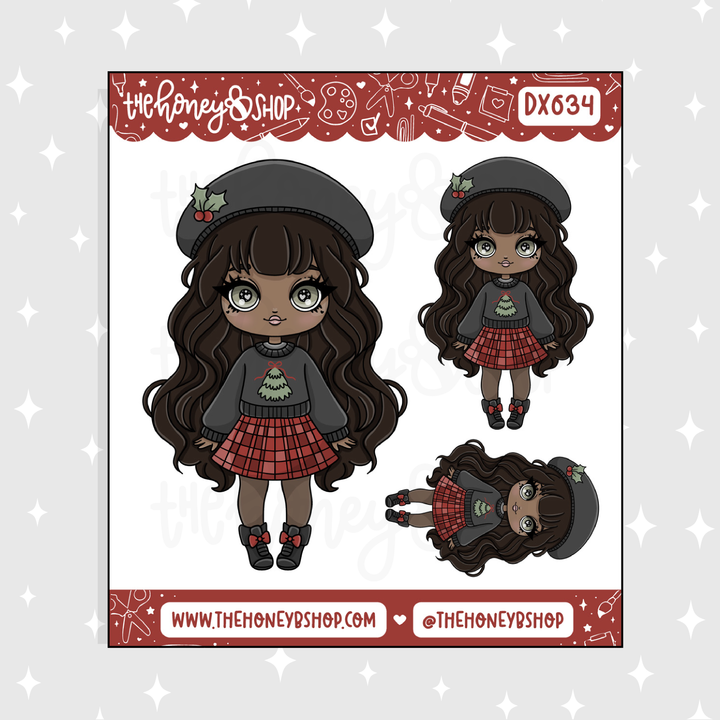 Chibi Christmas Babe Deco Doodle Sticker | Choose your Skin Tone!