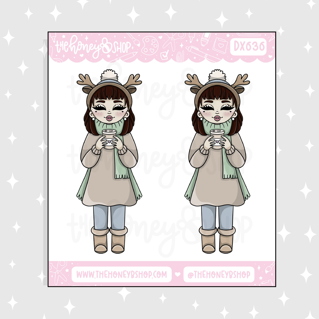 Cozy Reindeer Babe Deco Doodle Sticker | Choose your Skin Tone!