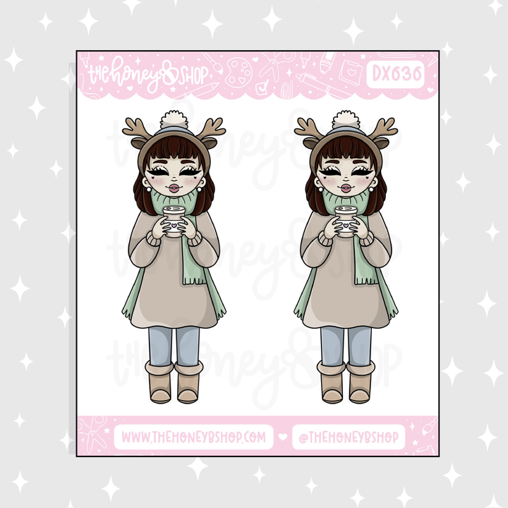 Cozy Reindeer Babe Deco Doodle Sticker | Choose your Skin Tone!
