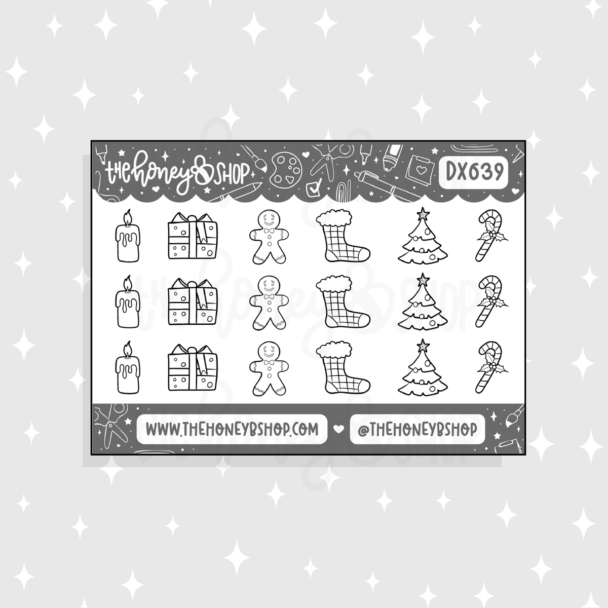 Christmas Lineart Icons Doodle Sticker | Clear Sticker Paper
