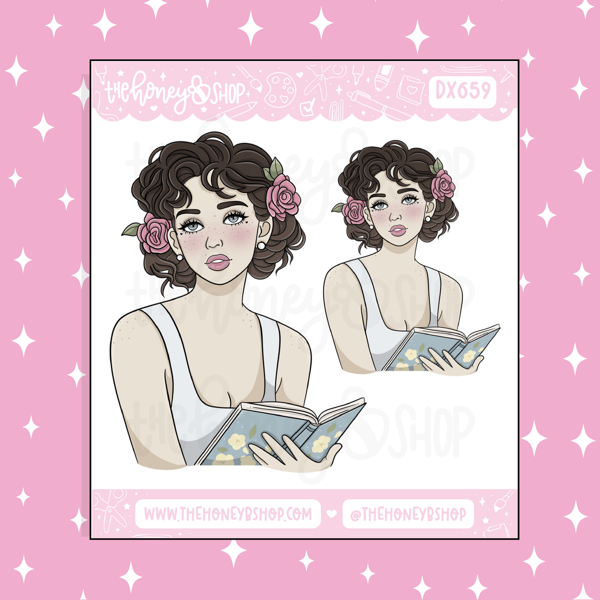 Bookish Babe Deco Doodle Sticker | Choose your Skin Tone!
