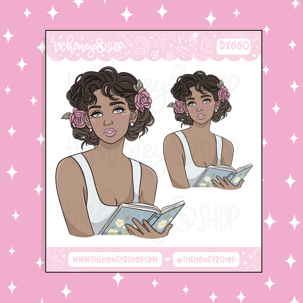 Bookish Babe Deco Doodle Sticker | Choose your Skin Tone!