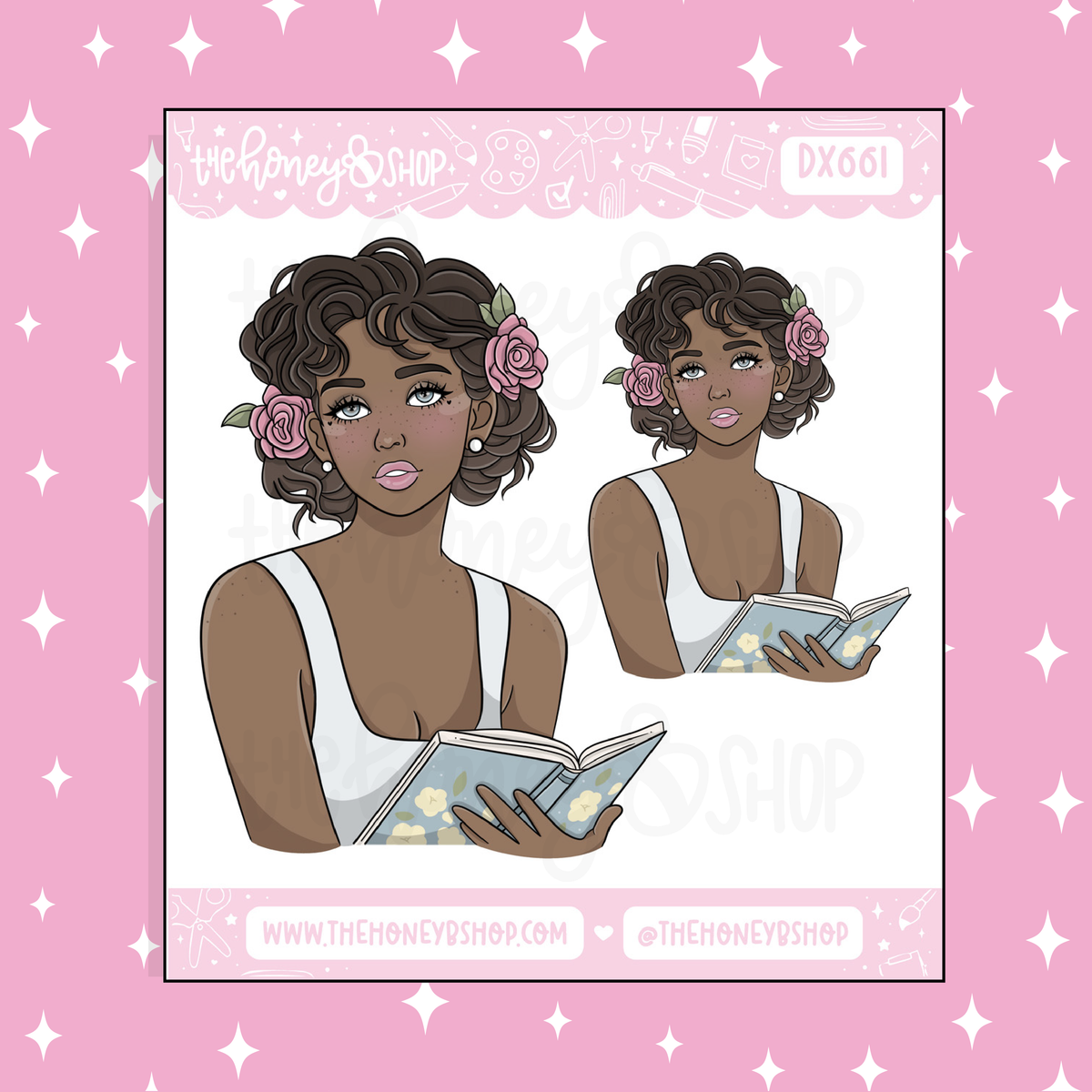 Bookish Babe Deco Doodle Sticker | Choose your Skin Tone!