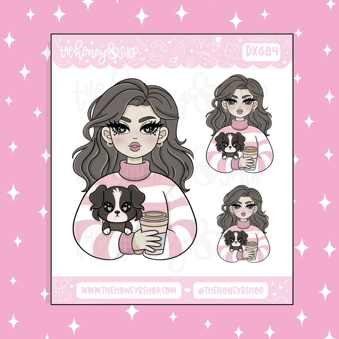 Pup + Coffee Babe Deco Doodle Sticker | Choose your Skin Tone! (Copy)