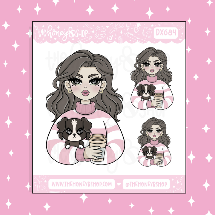 Pup + Coffee Babe Deco Doodle Sticker | Choose your Skin Tone! (Copy)