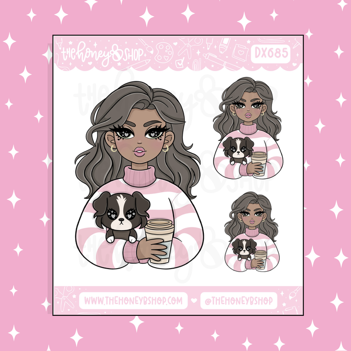 Pup + Coffee Babe Deco Doodle Sticker | Choose your Skin Tone! (Copy)