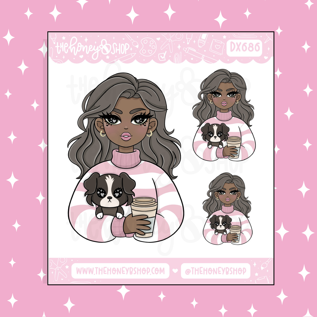 Pup + Coffee Babe Deco Doodle Sticker | Choose your Skin Tone! (Copy)