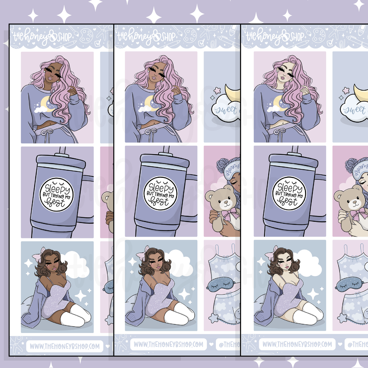 Sleepy Daze Full Boxes Doodle Sticker | Choose your Skin Tone! | February Patreon