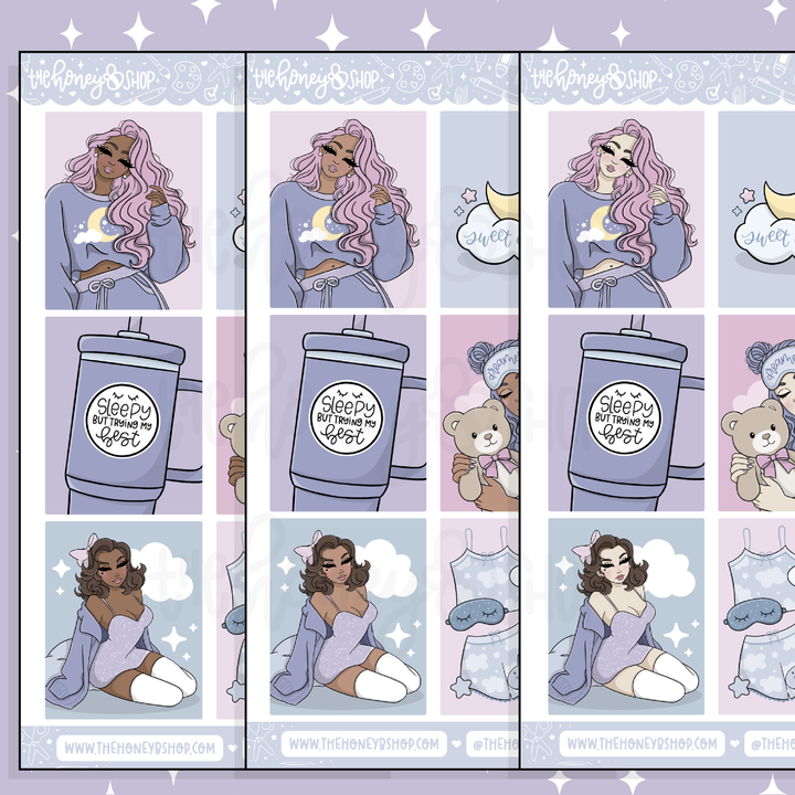 Sleepy Daze Full Boxes Doodle Sticker | Choose your Skin Tone! | February Patreon