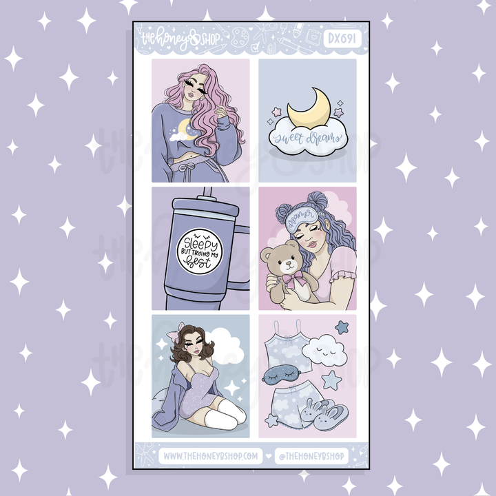 Sleepy Daze Full Boxes Doodle Sticker | Choose your Skin Tone! | February Patreon