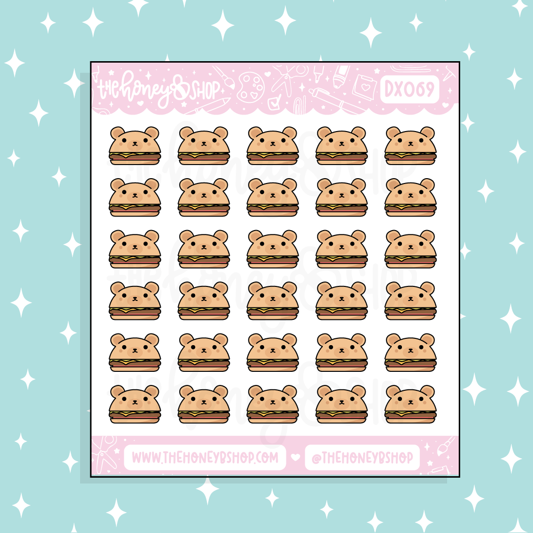Bear Burger Doodle Sticker