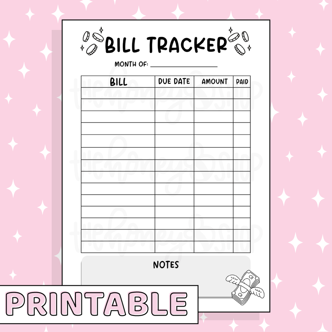 Etiqueta engomada de página completa Bee-6 imprimible de Bill Tracker | Planificador B6 | Pegatinas imprimibles del planificador