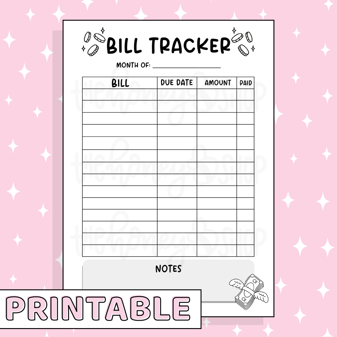 Bill Tracker Printable Bee-6 Full Page Sticker | B6 Planner | Printable Planner Stickers