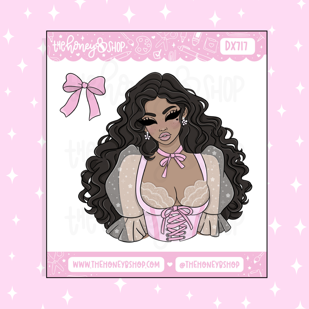 Bowtiful Babe Deco Doodle Sticker | Choose your Skin Tone! | March Patreon
