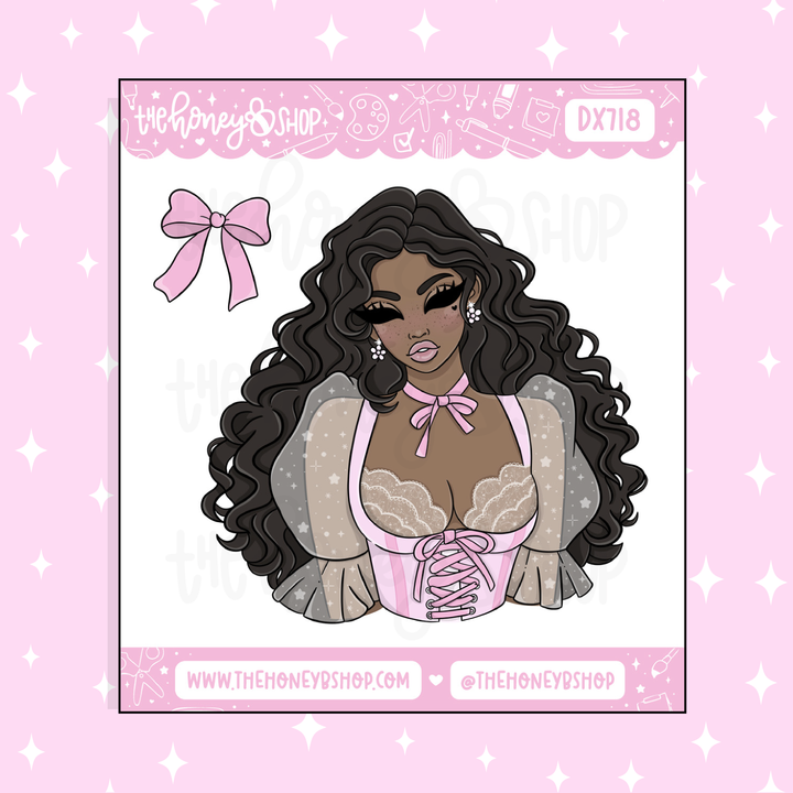 Bowtiful Babe Deco Doodle Sticker | Choose your Skin Tone! | March Patreon