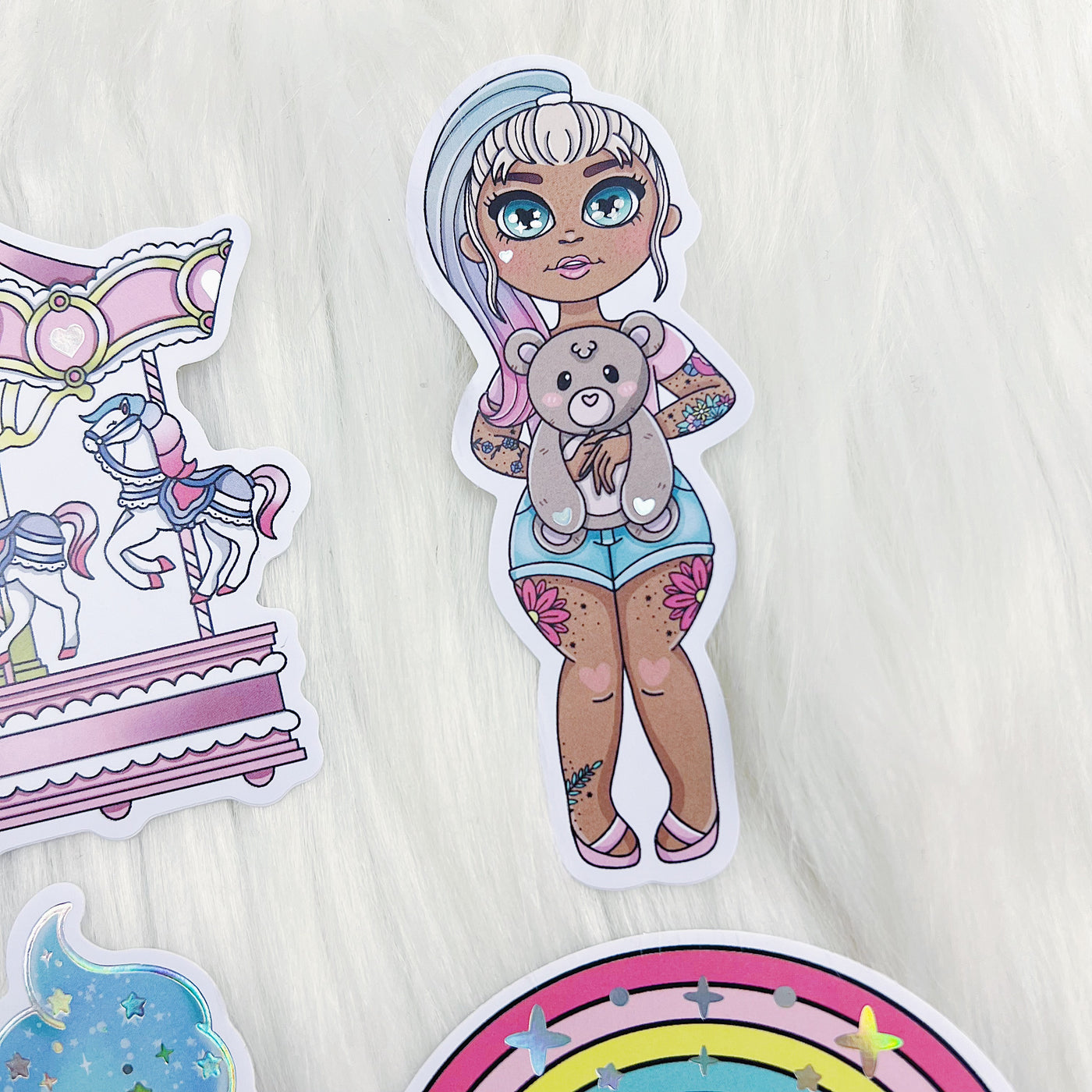 Carnival Cutie Sticker Vinyl Die Cut Pack | ALL Skin Tones Included! | Holographic Foil
