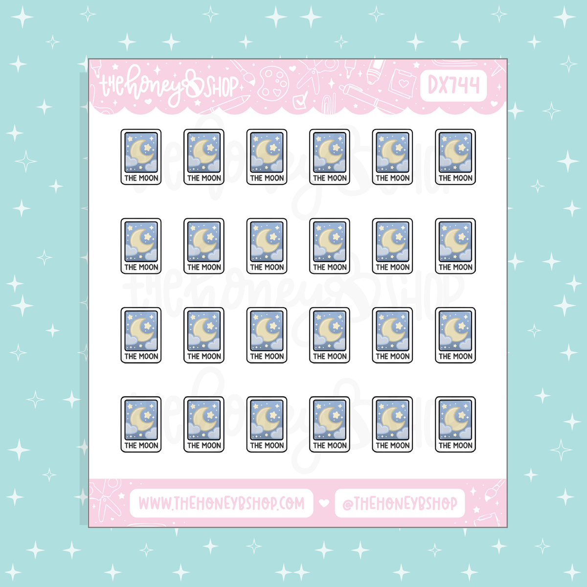 The Moon Tarot Card Doodle Sticker Sheet