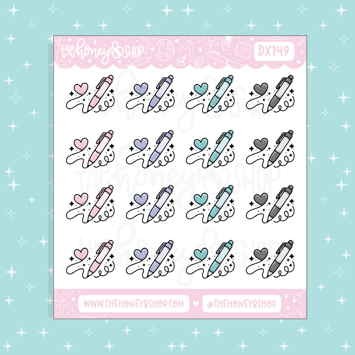 Cutie Pen Icons Doodle Sticker Sheet