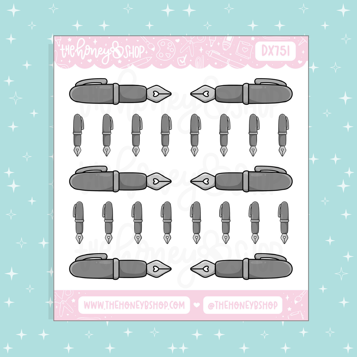 Fountain Pen Headers & Icons Doodle Sticker Sheet