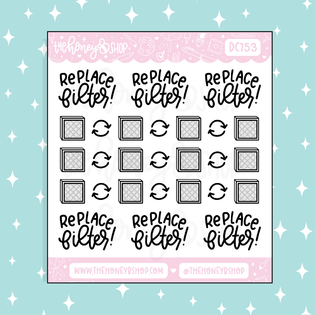 Replace Filter / AC Filter Lettering Doodle Sticker