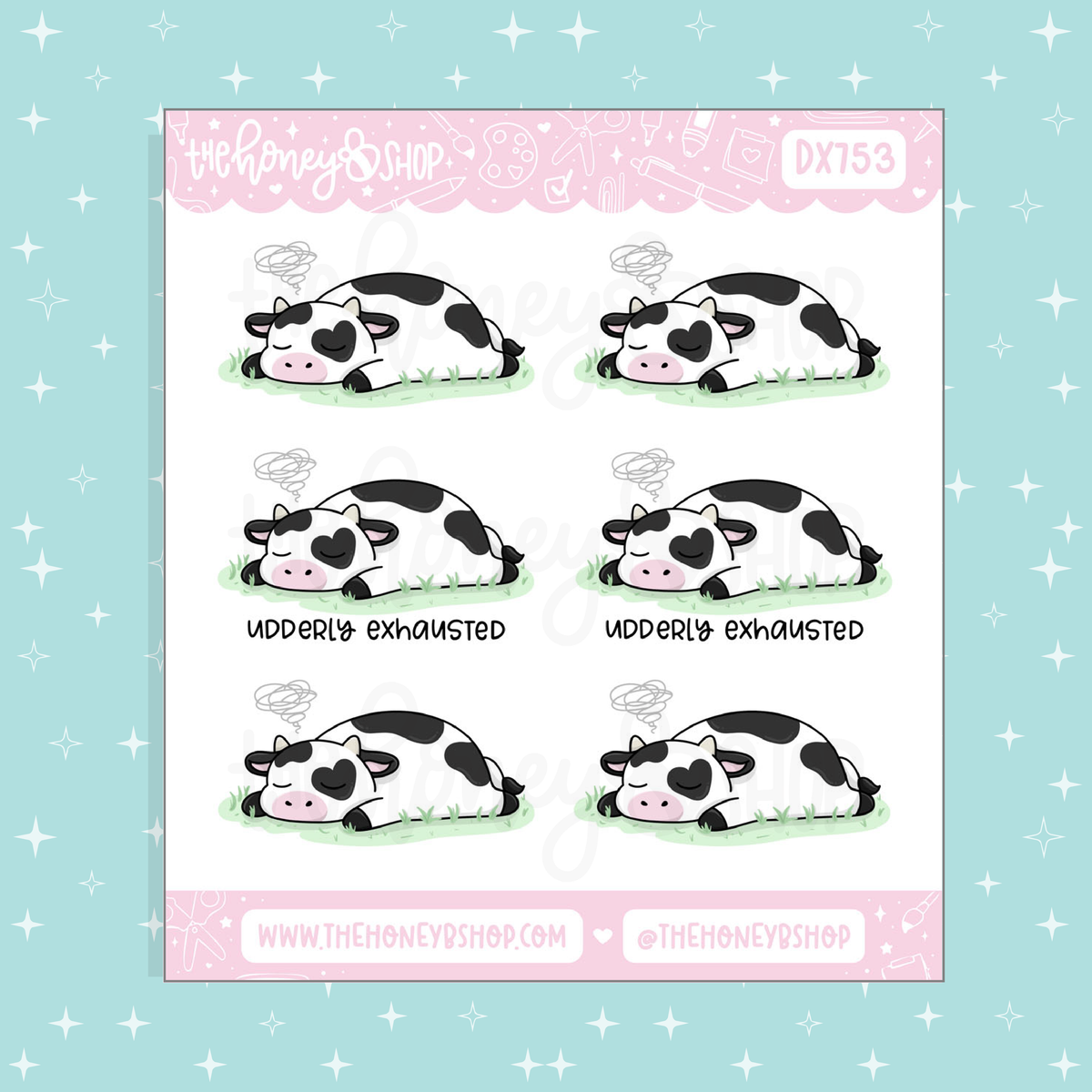 Udderly Exhausted Cow Doodle Sticker Sheet
