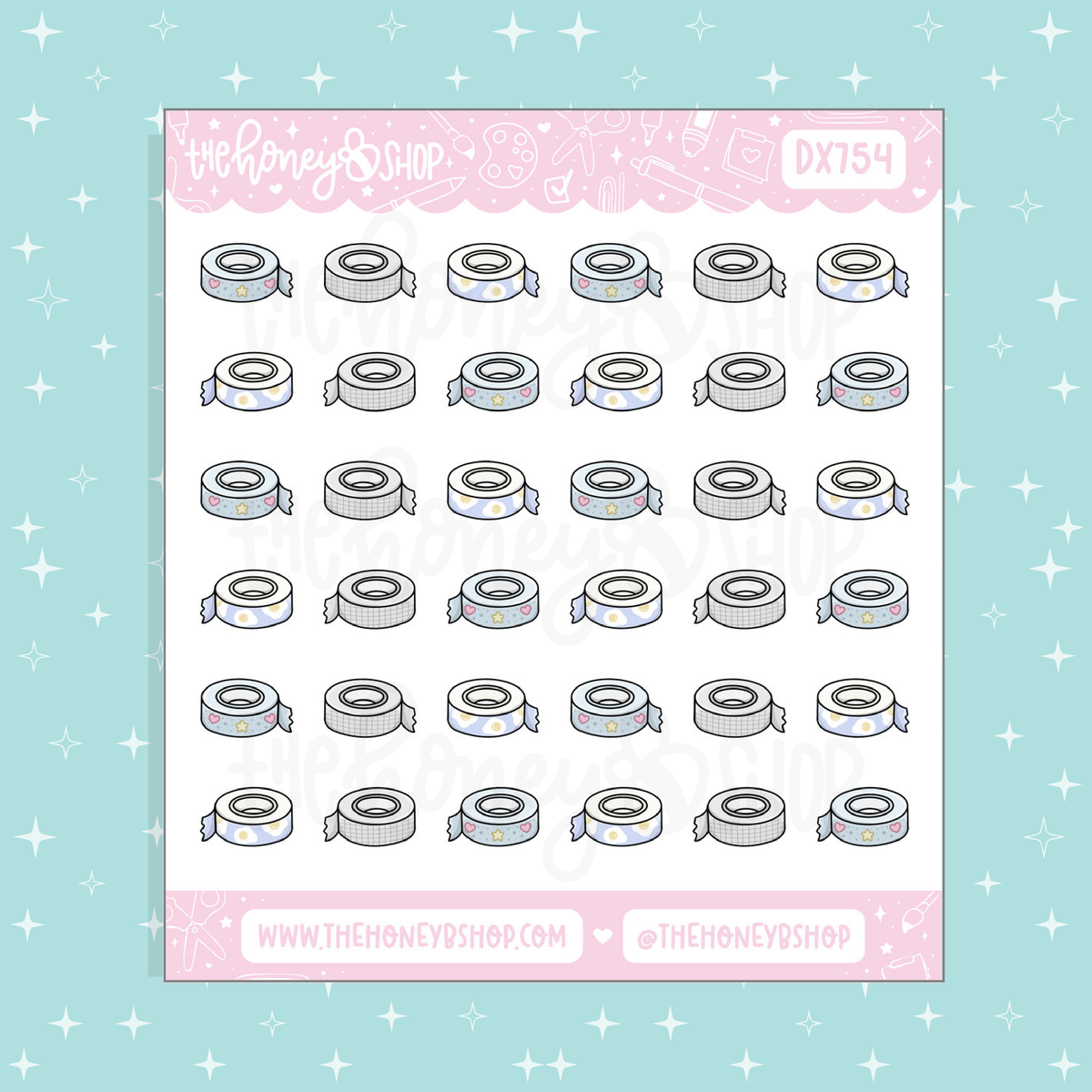 Washi Tape Roll Icons Doodle Sticker Sheet