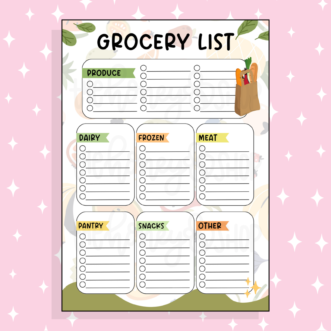 Grocery List Bee-6 Full Page Sticker | B6 Size 5x7 | Choose Your Color Option!