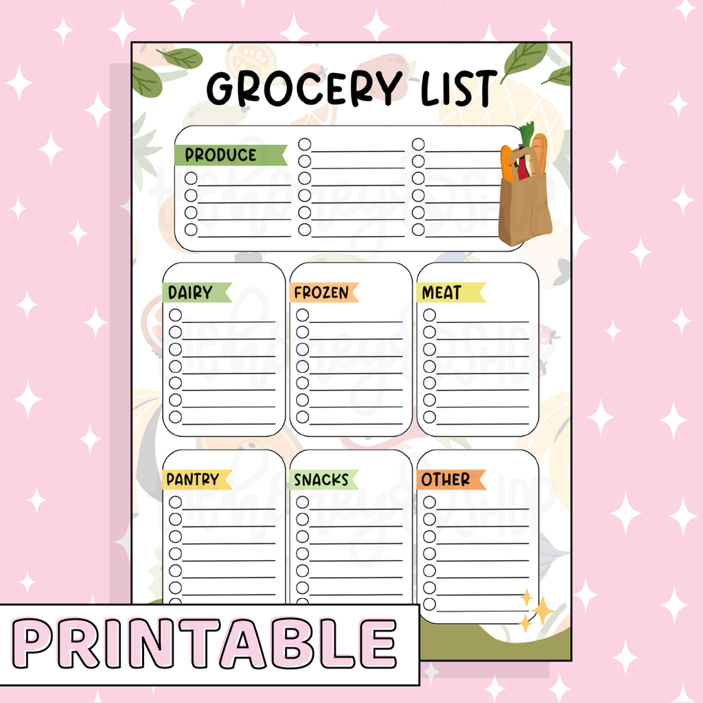 Grocery List Printable Bee-6 Full Page Sticker, B6 Planner