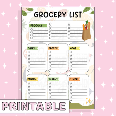 Grocery List Printable Bee-6 Full Page Sticker | B6 Planner | Printable Planner Stickers