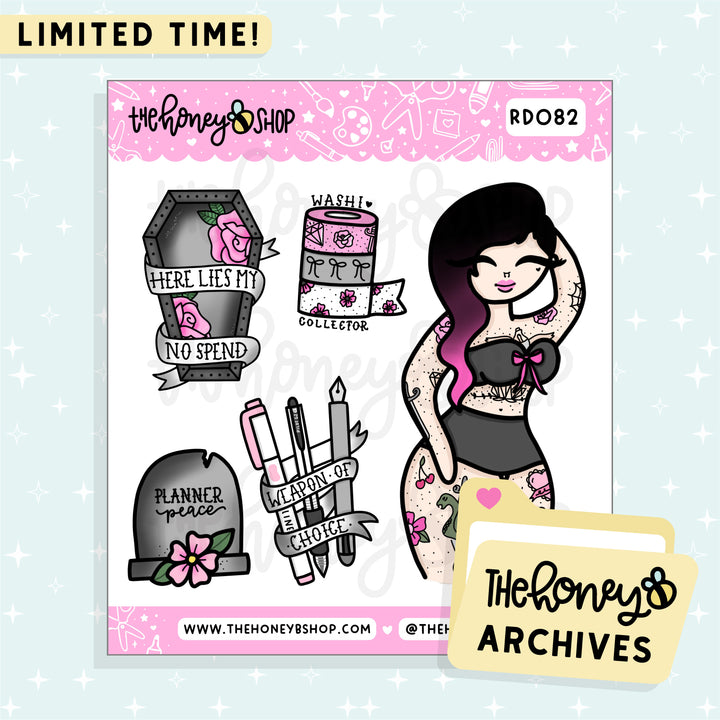 Tattoo Planner Babe Deco Doodle Sticker Sheet | TheHoneyB Archive | Choose your Skin Tone!