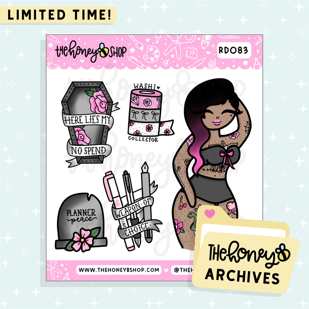 Tattoo Planner Babe Deco Doodle Sticker Sheet | TheHoneyB Archive | Choose your Skin Tone!