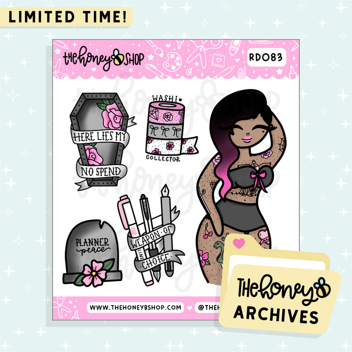 Tattoo Planner Babe Deco Doodle Sticker Sheet | TheHoneyB Archive | Choose your Skin Tone!