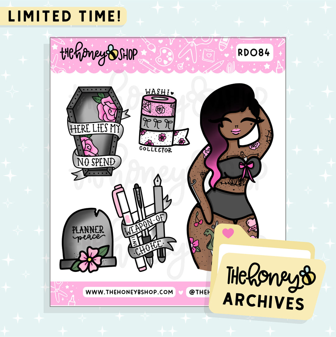 Tattoo Planner Babe Deco Doodle Sticker Sheet | TheHoneyB Archive | Choose your Skin Tone!