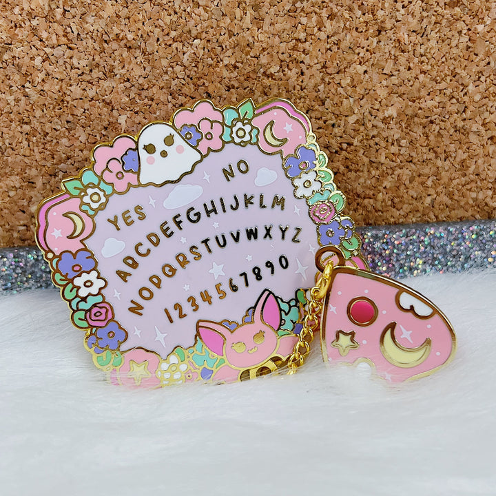 Kawaii Spirit Board + Planchette Charm Enamel Pin | Gold Plated