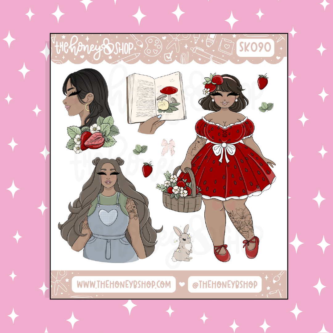 Strawberry Fields Babe Deco Doodle Sticker | Choose your Skin Tone!