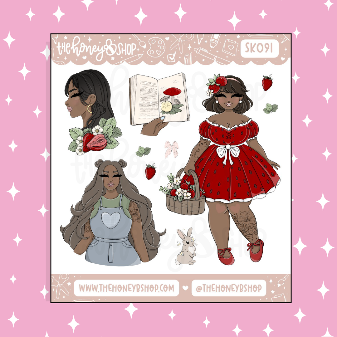 Strawberry Fields Babe Deco Doodle Sticker | Choose your Skin Tone!