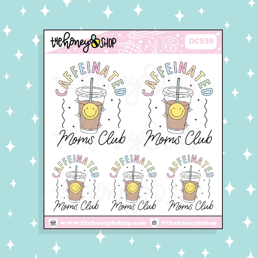 Doodle del club de mamás con cafeína Pegatina