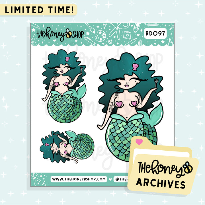 Mermaid Babe Doodle Sticker Sheet | TheHoneyB Archive | Choose your Skin Tone!