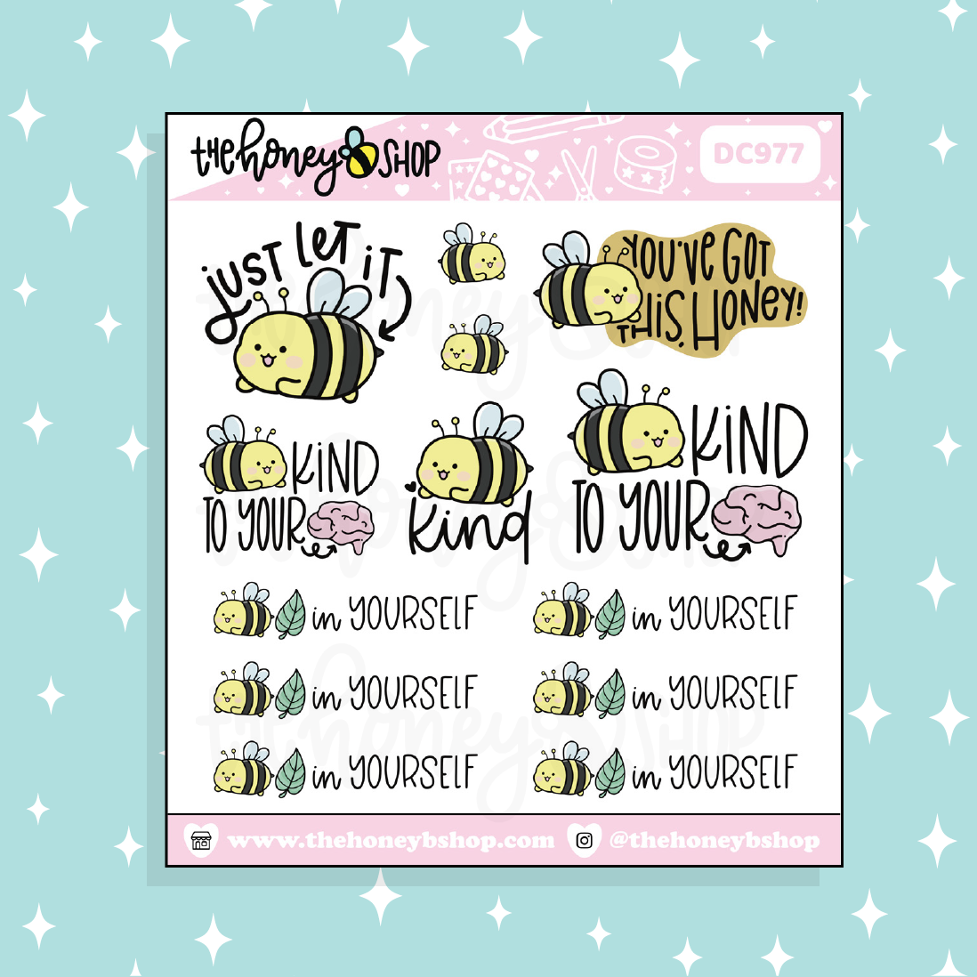 BEE amable con tu mente Sampler Doodle Pegatina