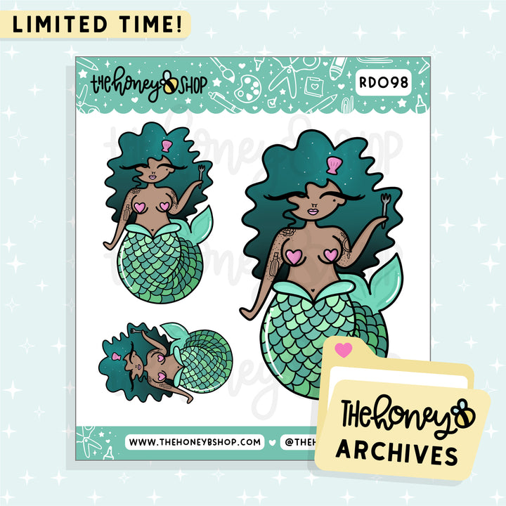 Mermaid Babe Doodle Sticker Sheet | TheHoneyB Archive | Choose your Skin Tone!