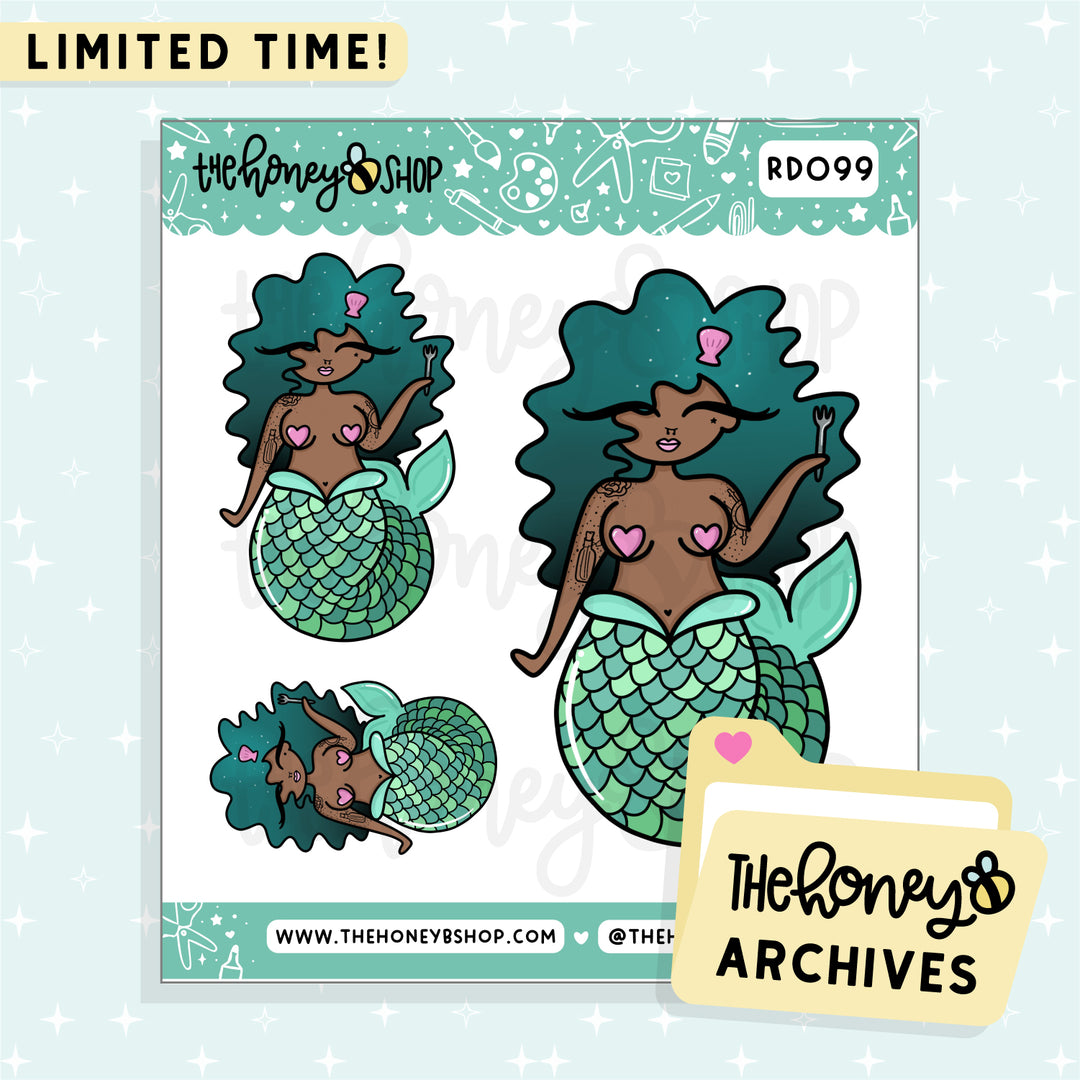 Mermaid Babe Doodle Sticker Sheet | TheHoneyB Archive | Choose your Skin Tone!