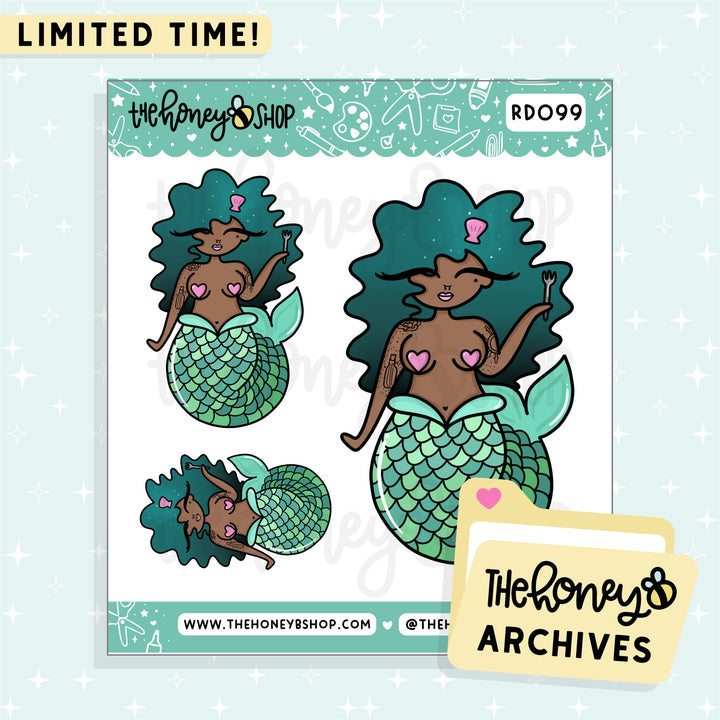 Mermaid Babe Doodle Sticker Sheet | TheHoneyB Archive | Choose your Skin Tone!