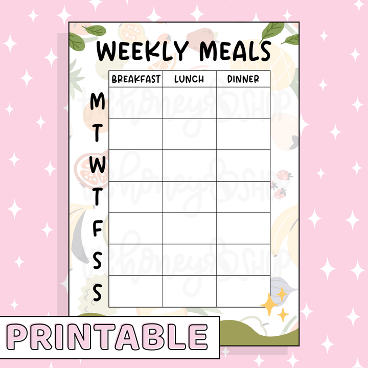 Weekly Meals Printable Bee-6 Full Page Sticker | B6 Planner | Printable Planner Stickers