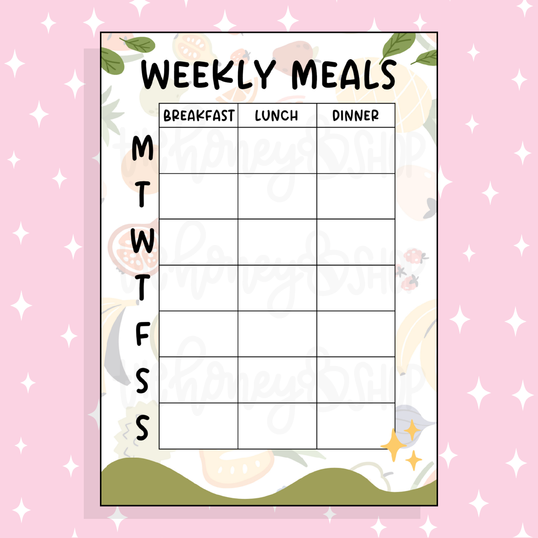 Weekly Meals Bee-6 Full Page Sticker | B6 Size 5x7 | Choose Your Color Option!