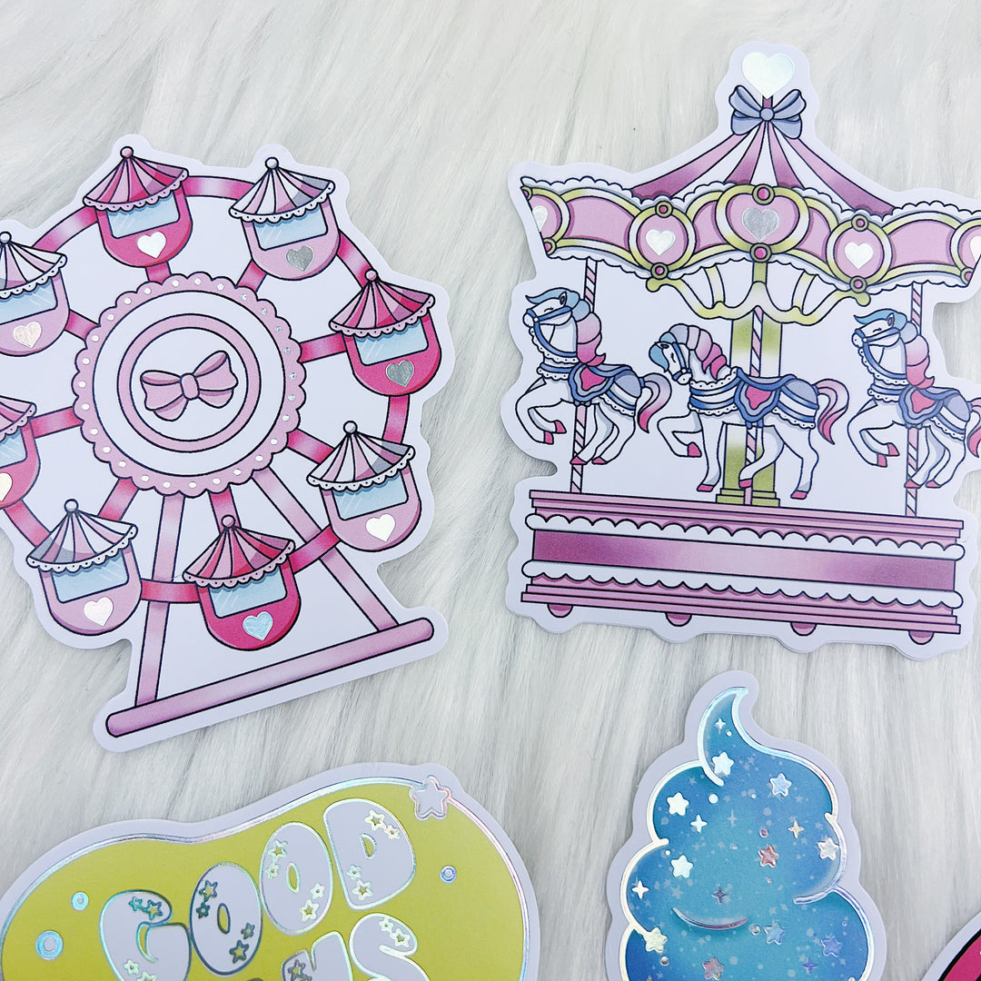 Carnival Cutie Sticker Vinyl Die Cut Pack | ALL Skin Tones Included! | Holographic Foil