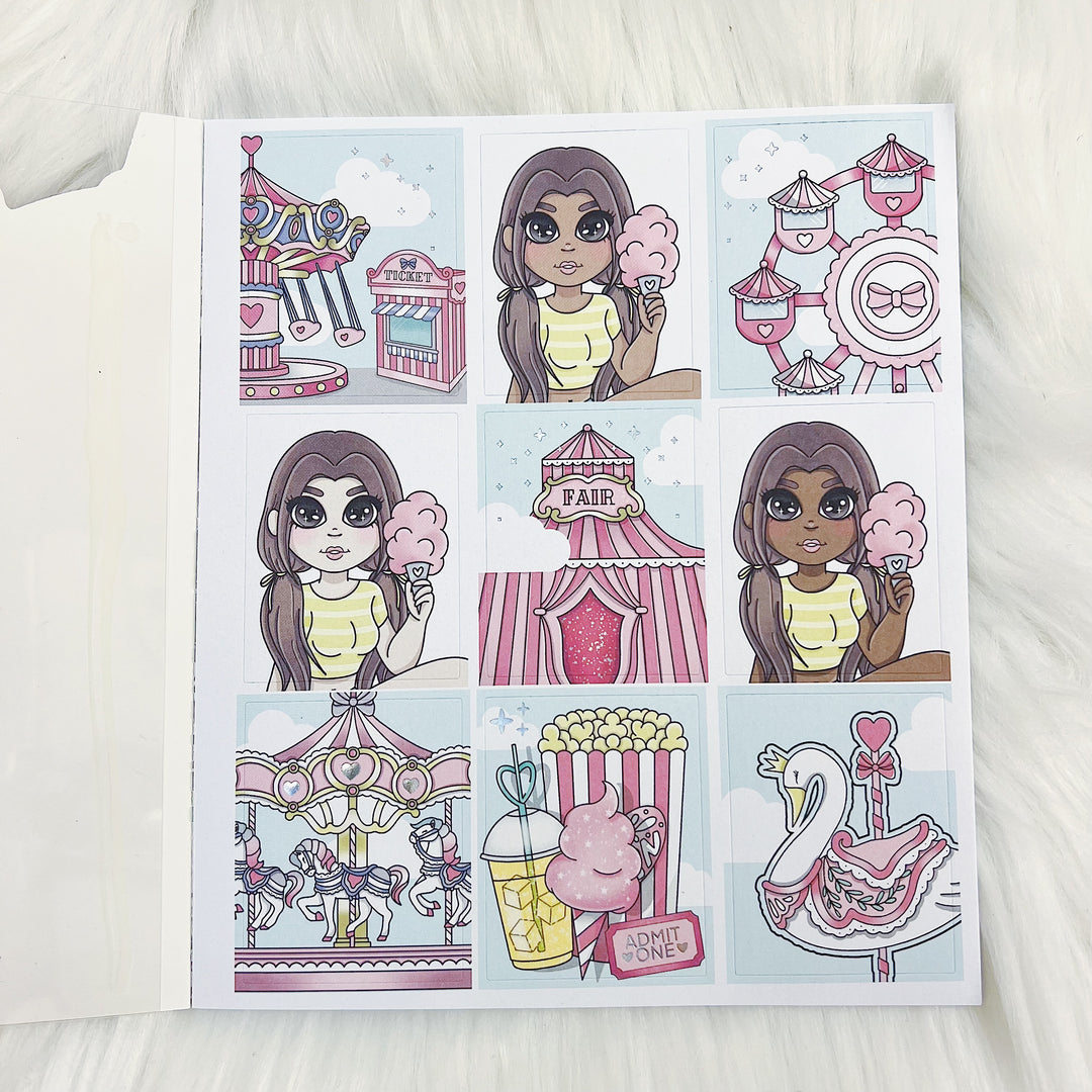 Carnival Cutie Sticker Book | Matte Sticker Paper | 10 Pages | Holographic Foiled