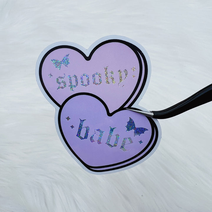 Brillo holográfico Spooky Babe Convo Hearts Pastel Vinilo Pegatina Troquelada