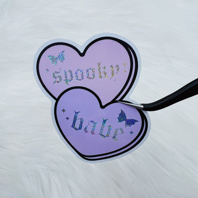 Holographic Glitter Spooky Babe Convo Hearts Pastel Vinyl Sticker Die Cut