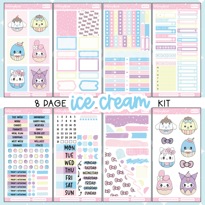 Sanrio Ice Cream Weekly Kit Doodle Sticker | Choose Your Sheets!