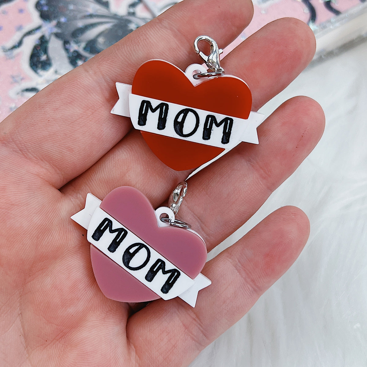 Mom Tattoo Heart Acrylic Charm | Choose Your Color Option!